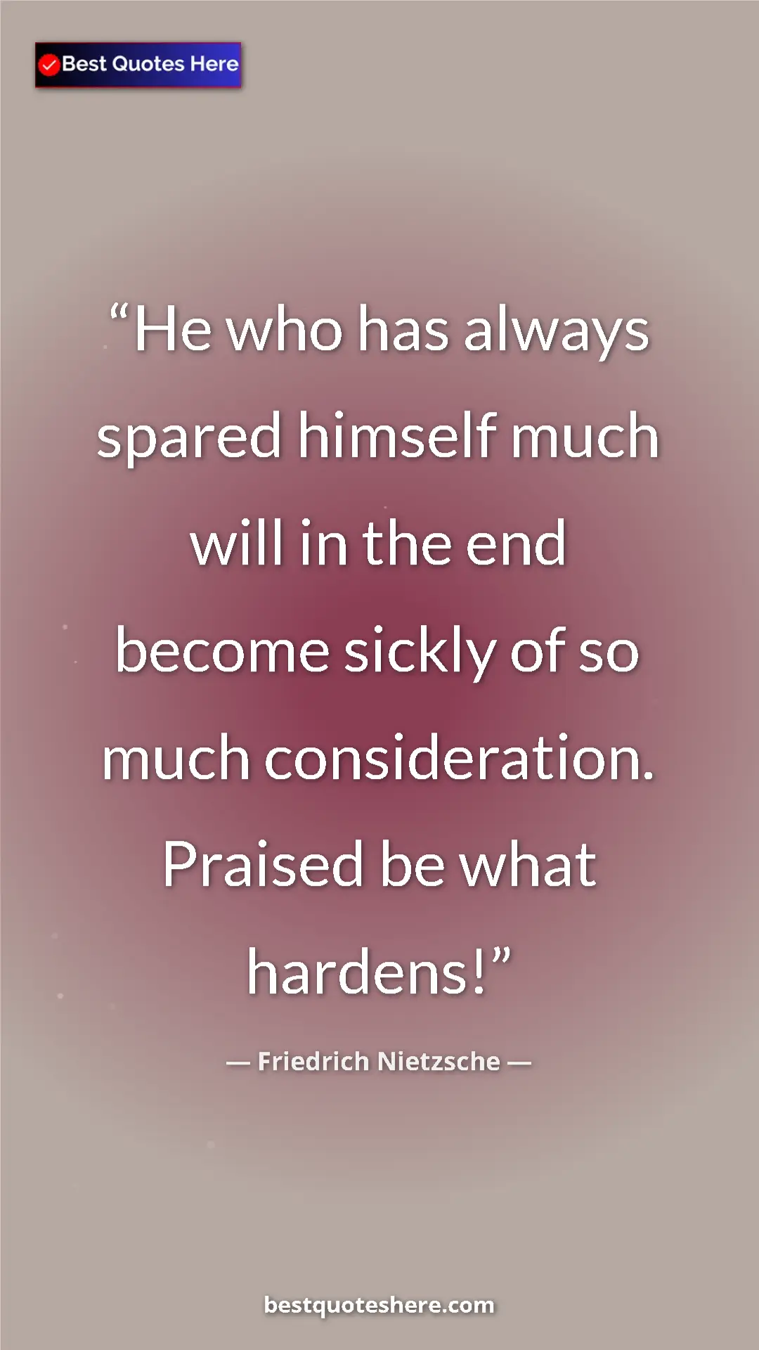 Pinterest quote poster by Friedrich Nietzsche: "He who has always spared himself much will in the end..."