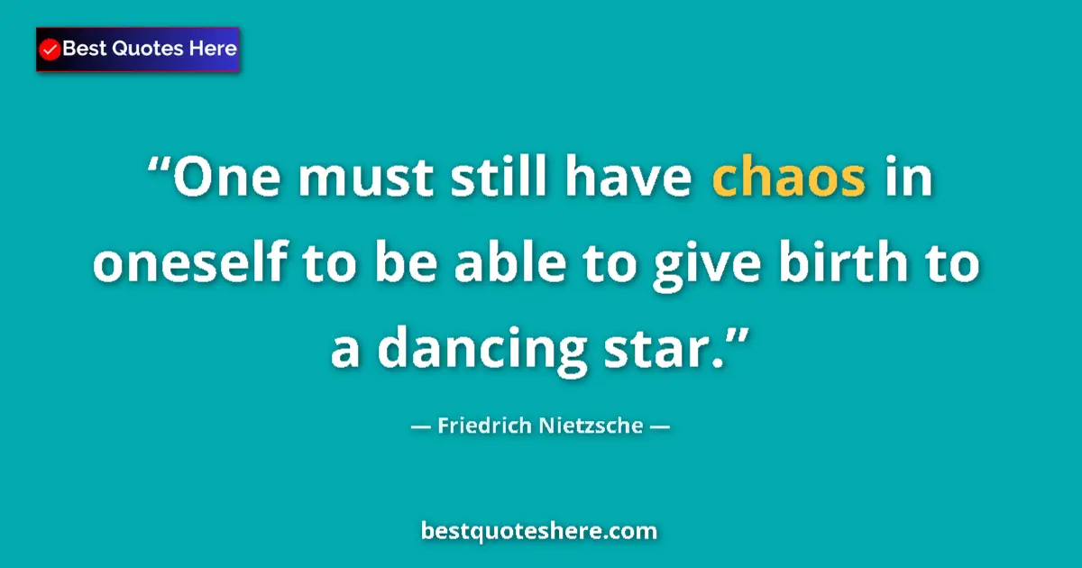 Quote by Friedrich Nietzsche: One must still have chaos in oneself to be able to give birth to a dancing star....