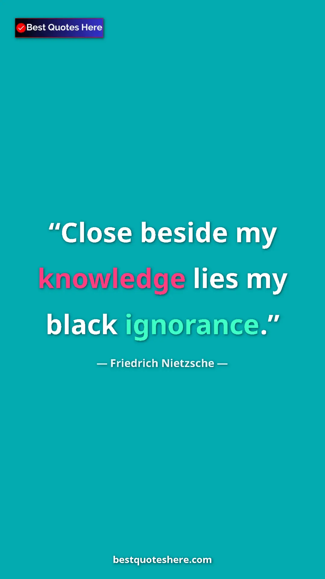 Pinterest quote poster by Friedrich Nietzsche: "Close beside my knowledge lies my black ignorance."