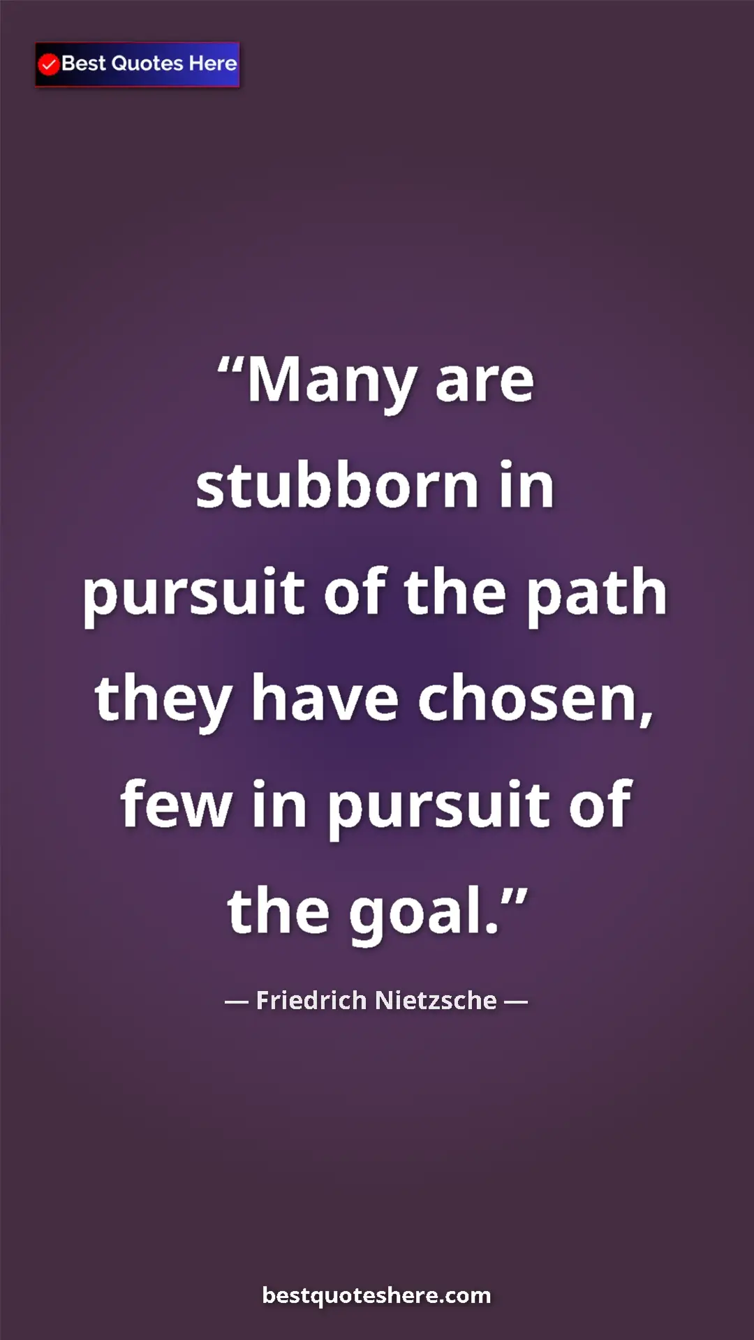 Pinterest quote poster by Friedrich Nietzsche: "Many are stubborn in pursuit of the path they have chosen,..."