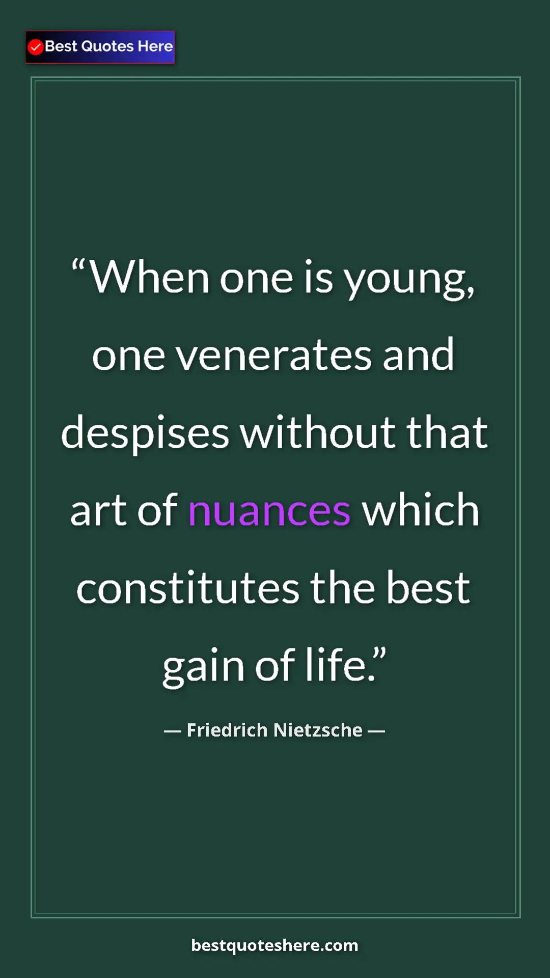 Pinterest quote poster by Friedrich Nietzsche: "When one is young, one venerates and despises without that..."