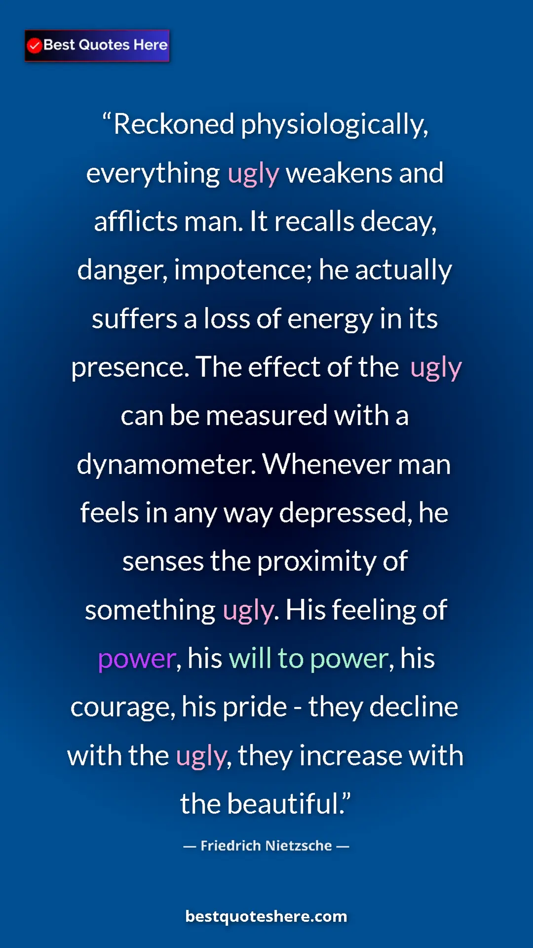 Pinterest quote poster by Friedrich Nietzsche: "Reckoned physiologically, everything ugly weakens and..."
