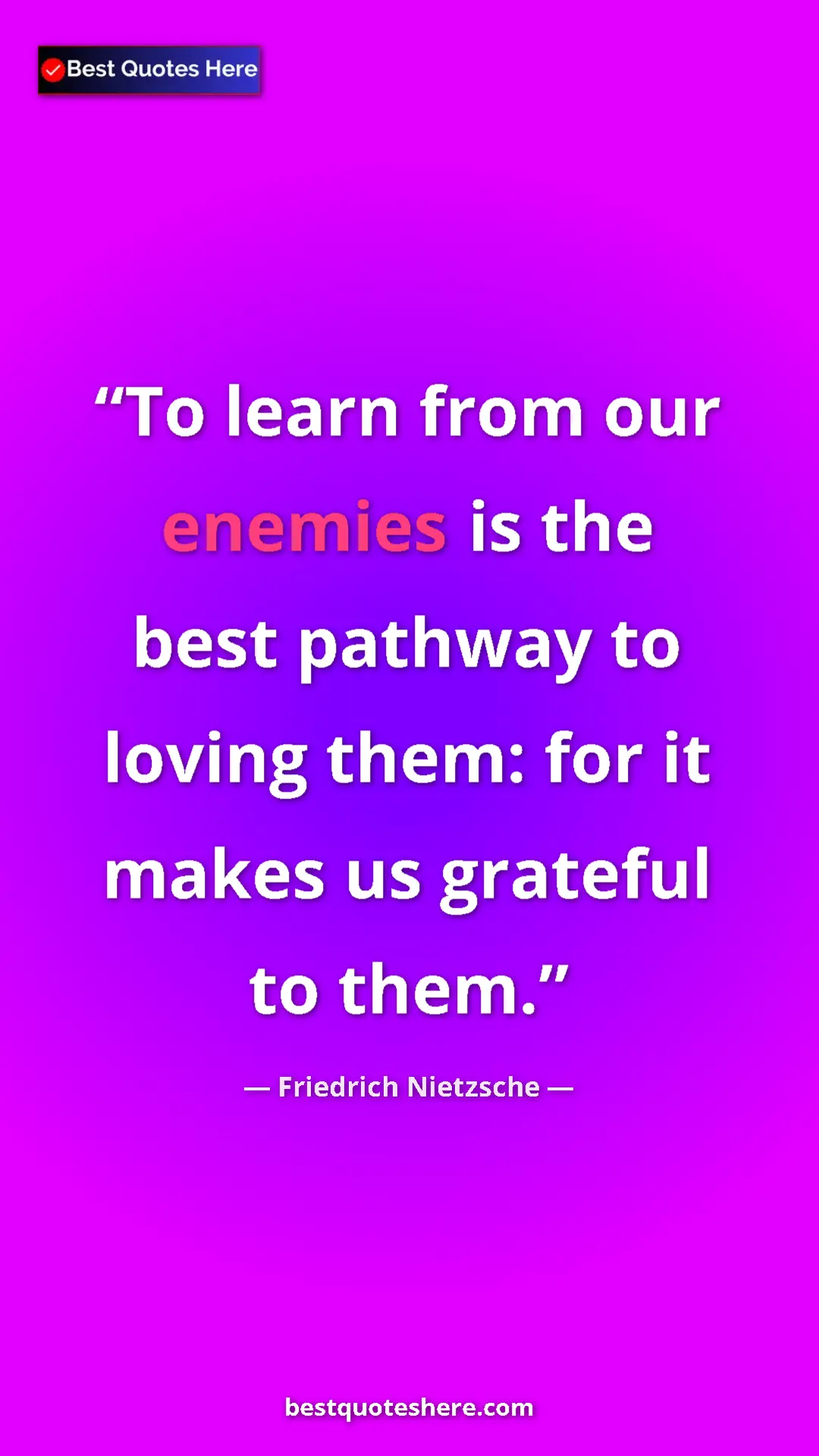 Pinterest quote poster by Friedrich Nietzsche: "To learn from our enemies is the best pathway to loving..."