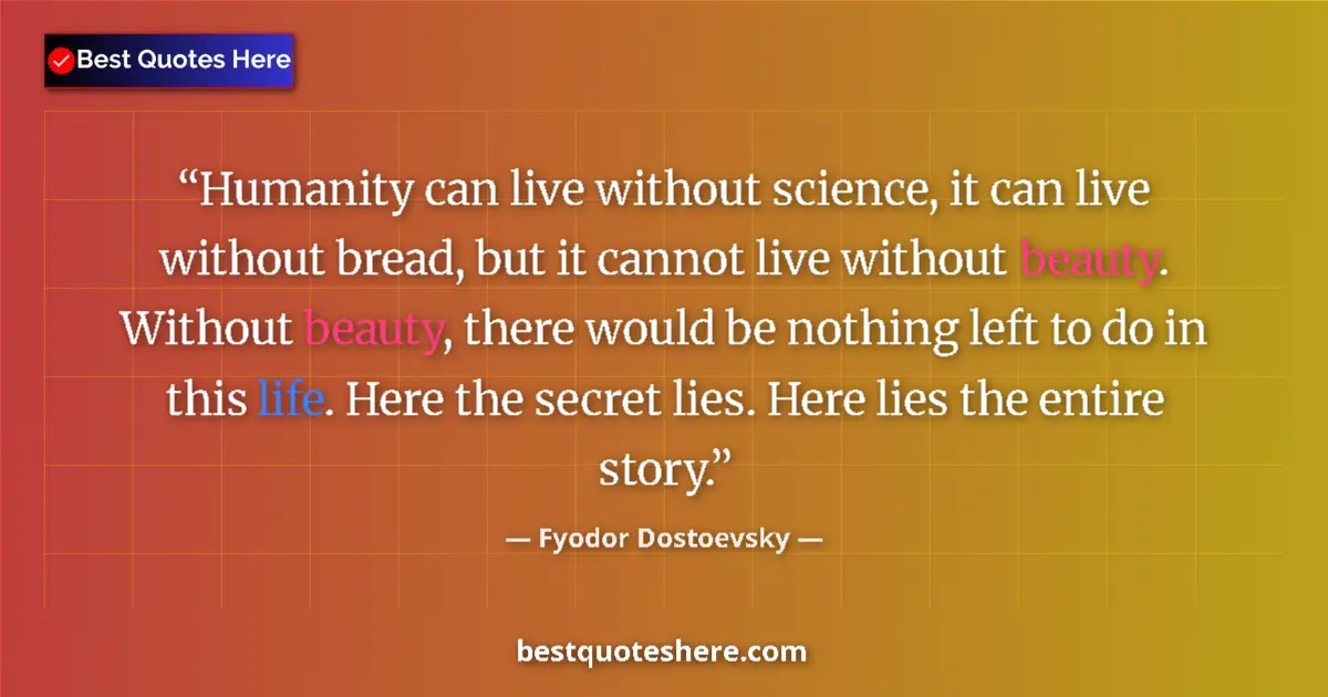 Quote by Fyodor Dostoevsky: Humanity can live without science, it can live without bread, but it cannot live without beauty. Wit...