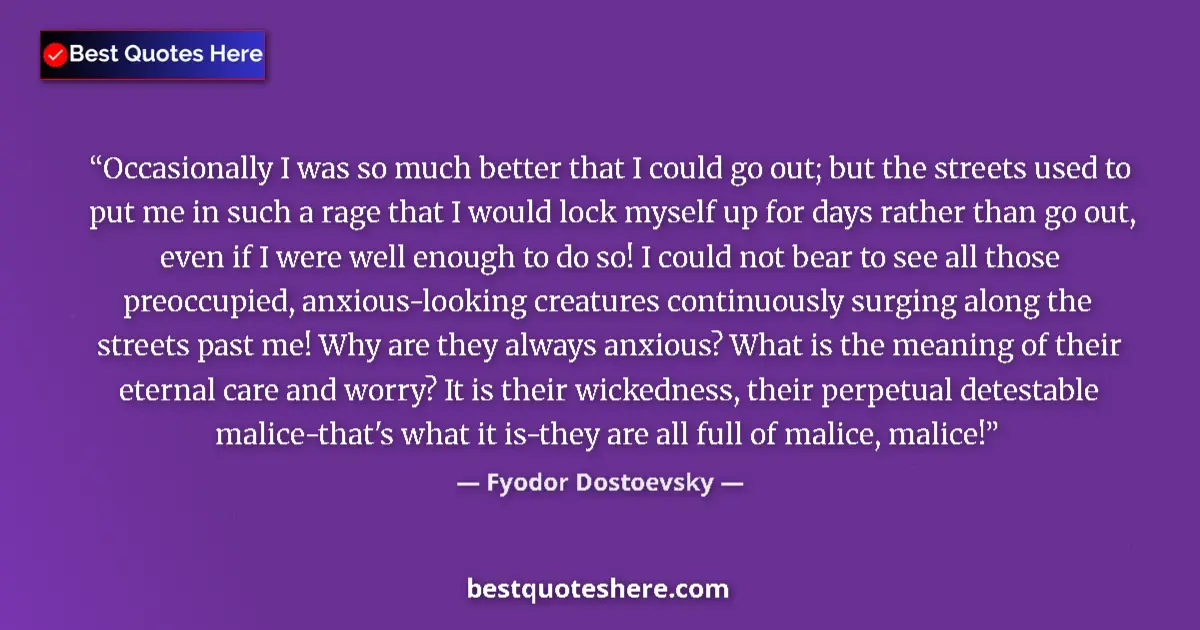 Quote by Fyodor Dostoevsky: Occasionally I was so much better that I could go out; but the streets used to put me in such a rage...