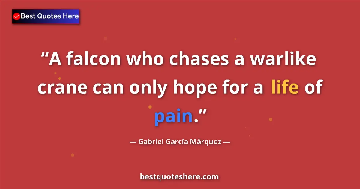 Quote by Gabriel García Márquez: A falcon who chases a warlike crane can only hope for a life of pain....