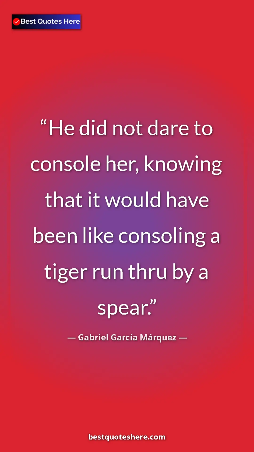 Pinterest quote poster by Gabriel García Márquez: "He did not dare to console her, knowing that it would have..."