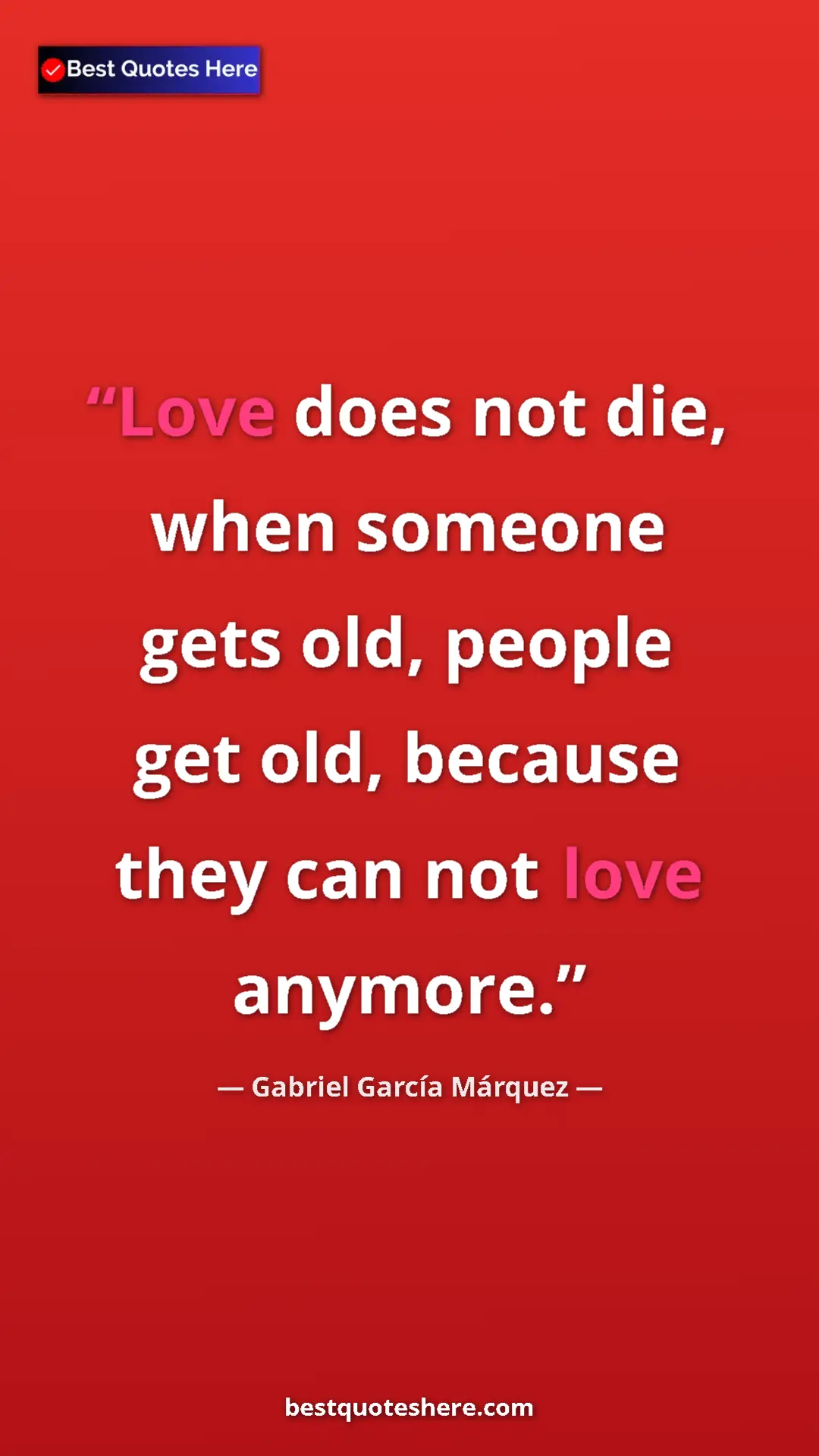 Pinterest quote poster by Gabriel García Márquez: "Love does not die, when someone gets old, people get old,..."