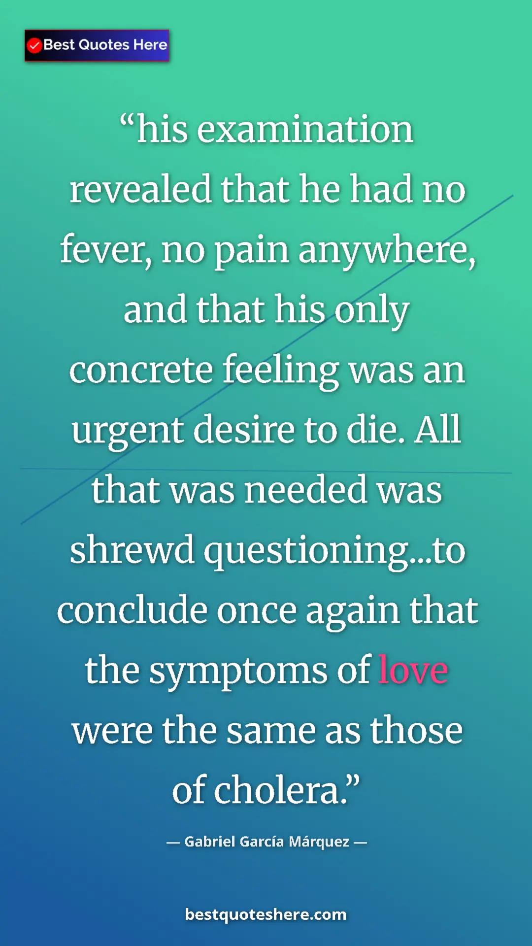 Gabriel García Márquez Quote Card: "his examination revealed that he had no fever, no pain..." Pinterest quote poster by Gabriel García Márquez: "his examination revealed that he had no fever, no pain..."