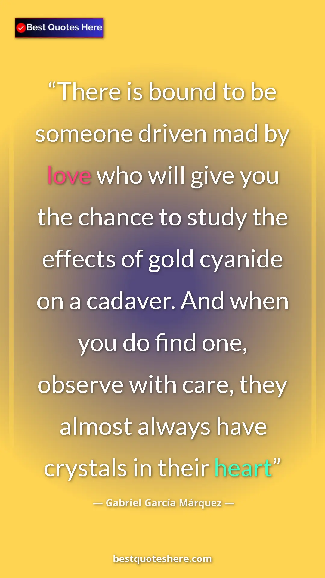 Pinterest quote poster by Gabriel García Márquez: "There is bound to be someone driven mad by love who will..."