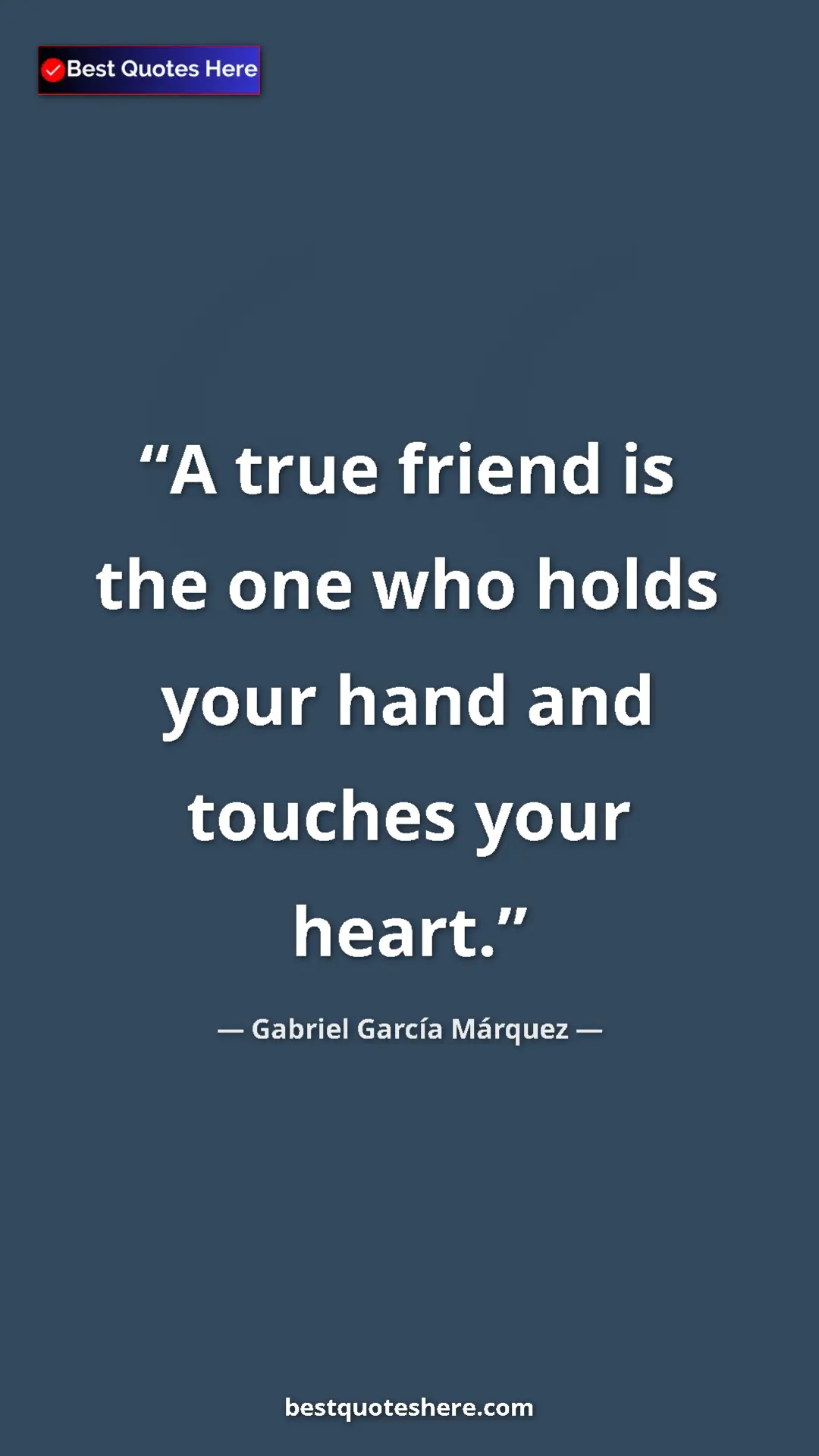 Pinterest quote poster by Gabriel García Márquez: "A true friend is the one who holds your hand and touches..."