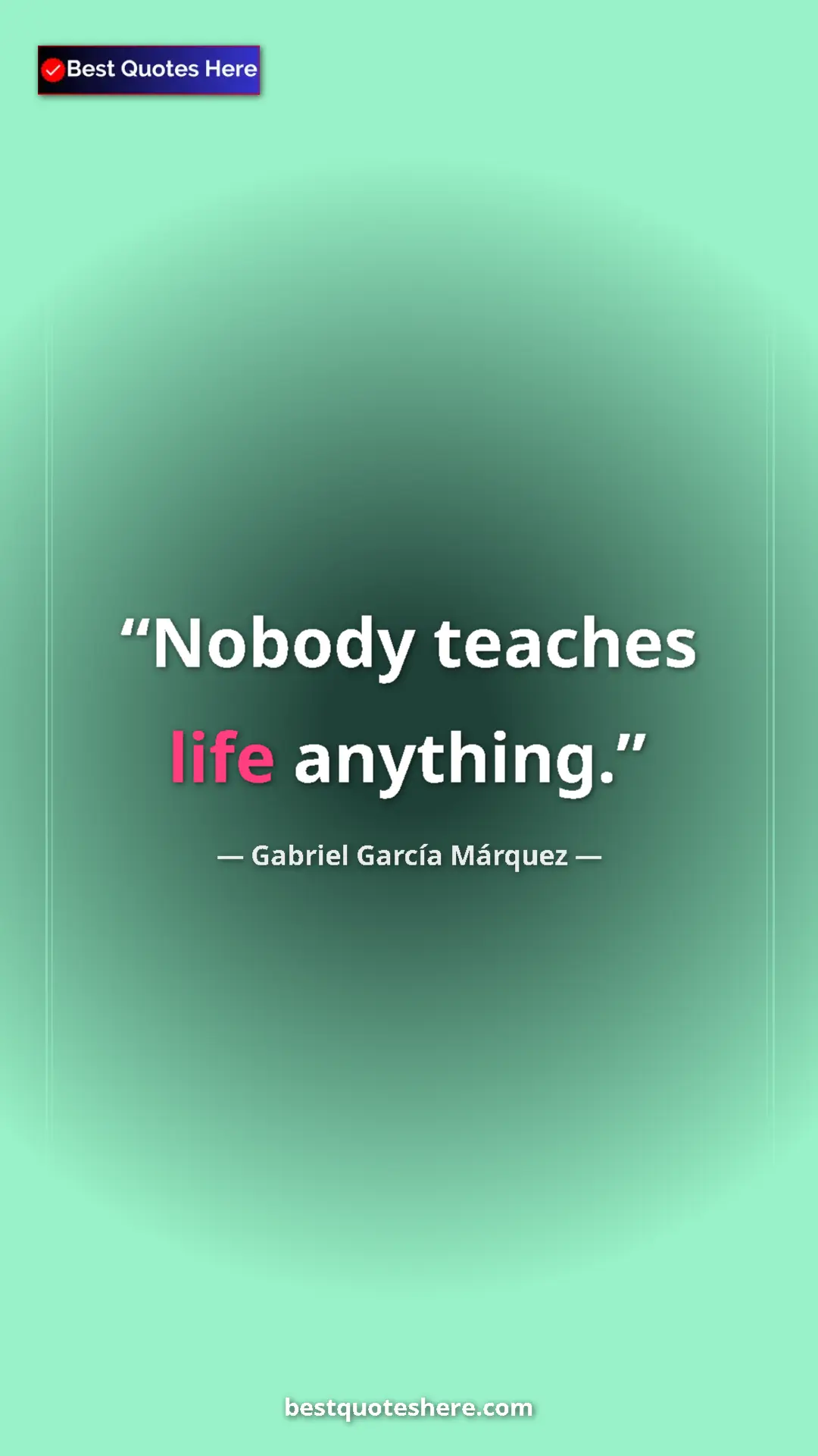 Pinterest quote poster by Gabriel García Márquez: "Nobody teaches life anything."