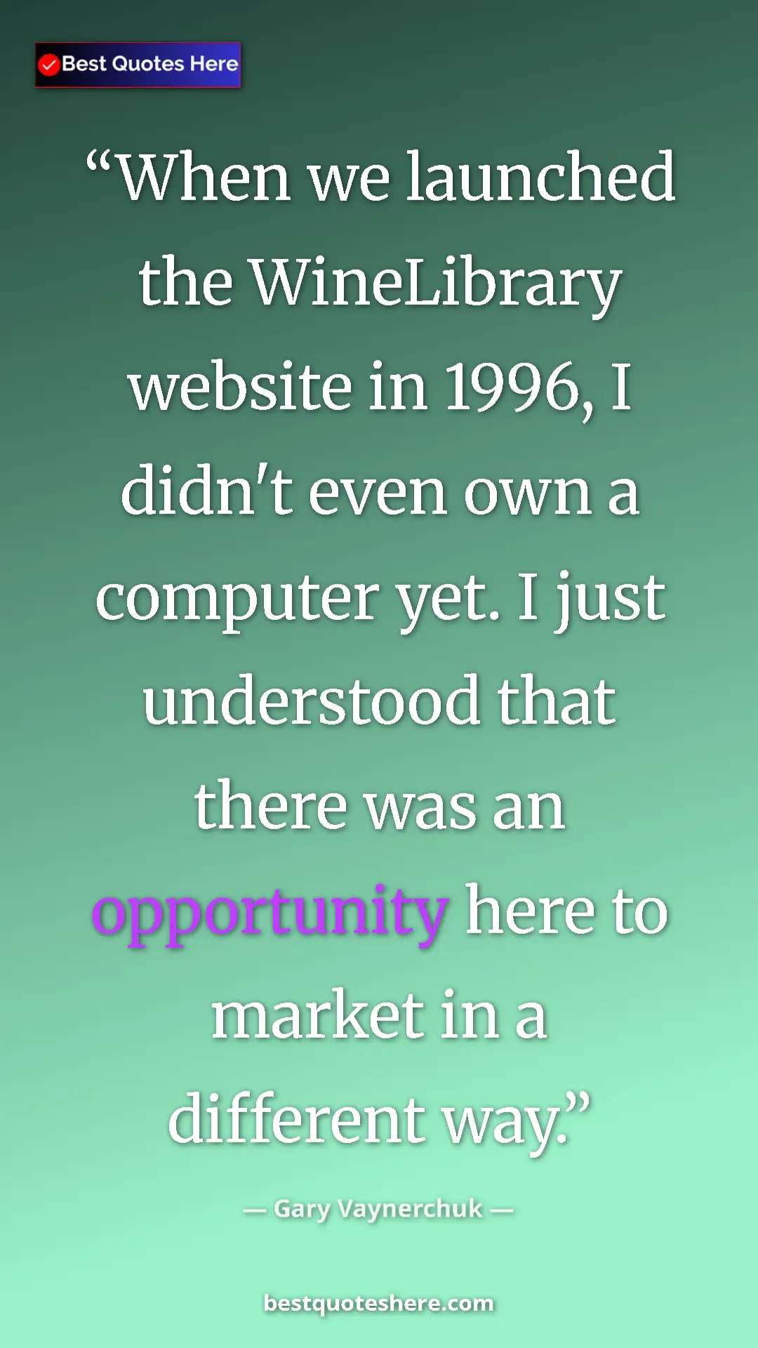 Gary Vaynerchuk Quote Card: "When we launched the WineLibrary website in 1996, I didn't..." Pinterest quote poster by Gary Vaynerchuk: "When we launched the WineLibrary website in 1996, I didn't..."
