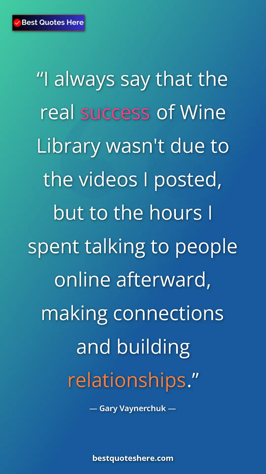 Gary Vaynerchuk Quote Card: "I always say that the real success of Wine Library wasn't..." Pinterest quote poster by Gary Vaynerchuk: "I always say that the real success of Wine Library wasn't..."