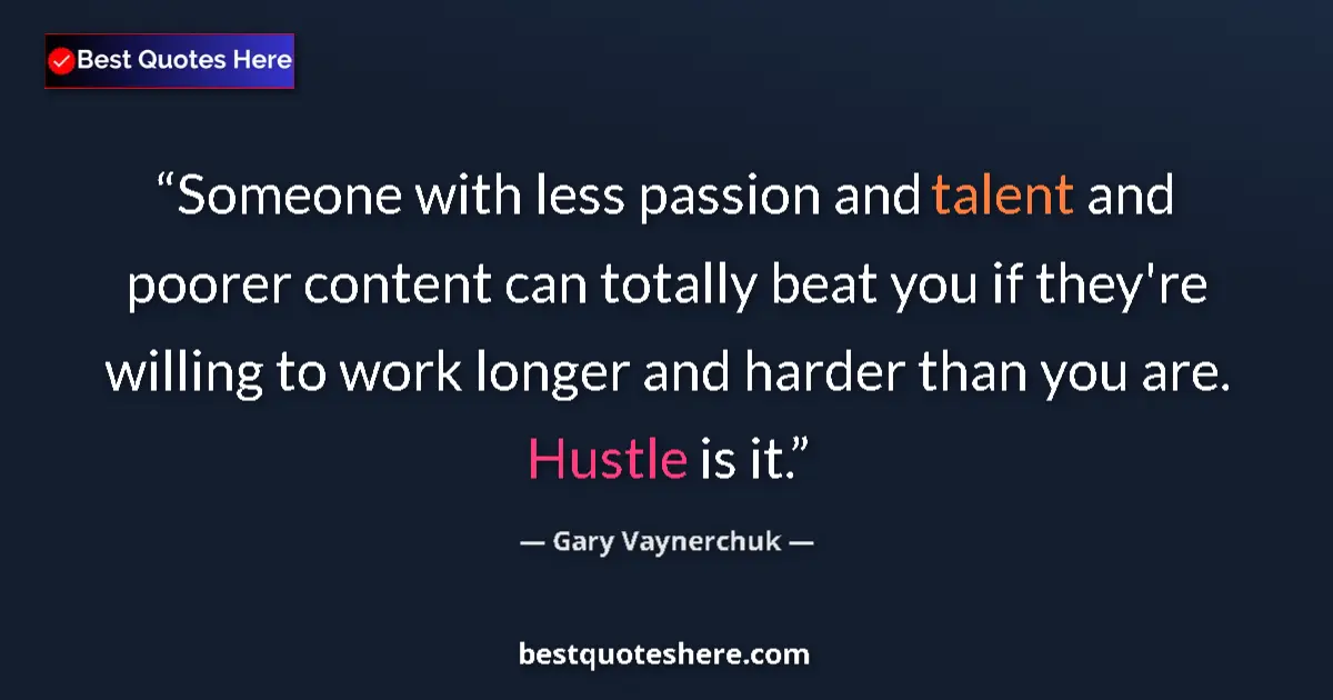 Quote by Gary Vaynerchuk: Someone with less passion and talent and poorer content can totally beat you if they're willing to w...