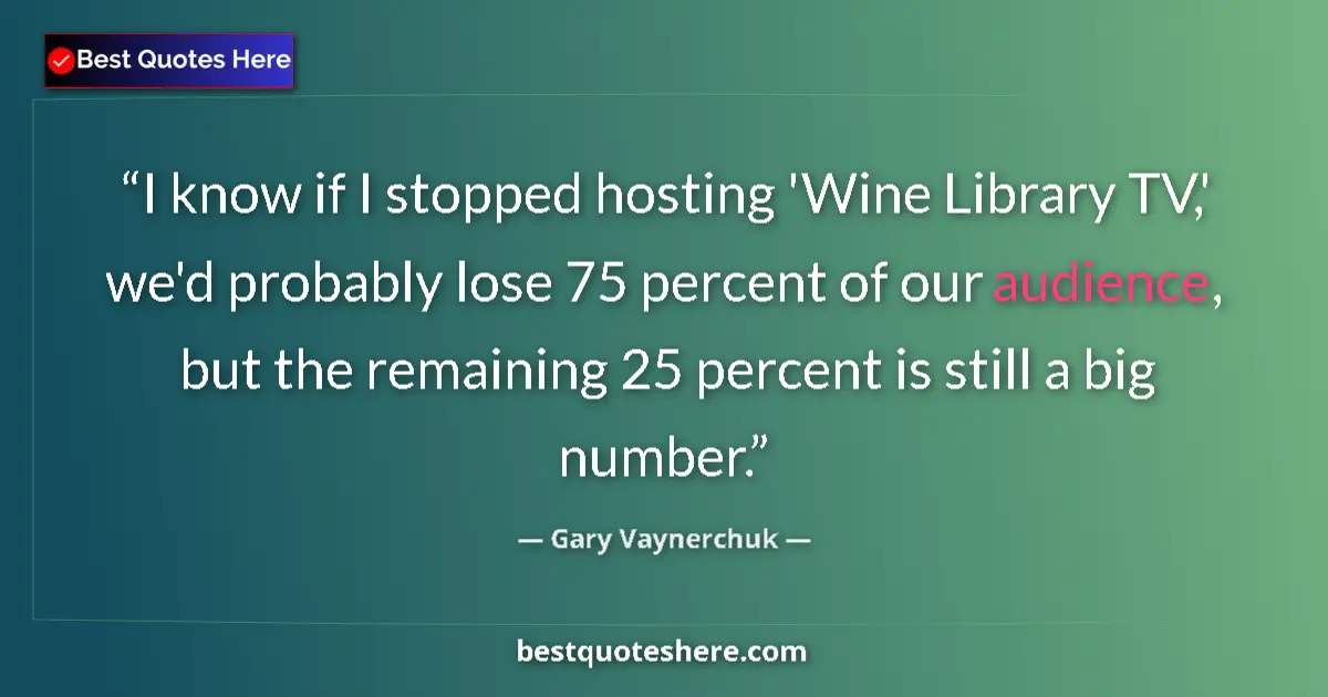 Quote by Gary Vaynerchuk: I know if I stopped hosting 'Wine Library TV,' we'd probably lose 75 percent of our audience, but th...