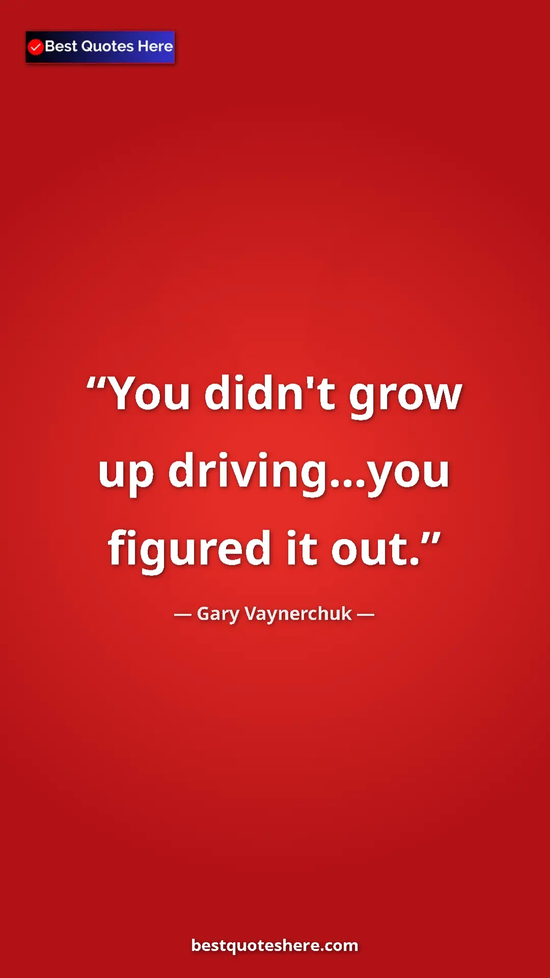 Gary Vaynerchuk Quote Card: "You didn't grow up driving...you figured it out." Pinterest quote poster by Gary Vaynerchuk: "You didn't grow up driving...you figured it out."