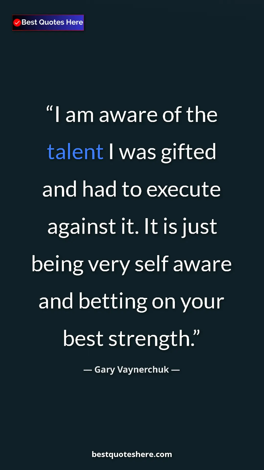 Gary Vaynerchuk Quote Card: "I am aware of the talent I was gifted and had to execute..." Pinterest quote poster by Gary Vaynerchuk: "I am aware of the talent I was gifted and had to execute..."
