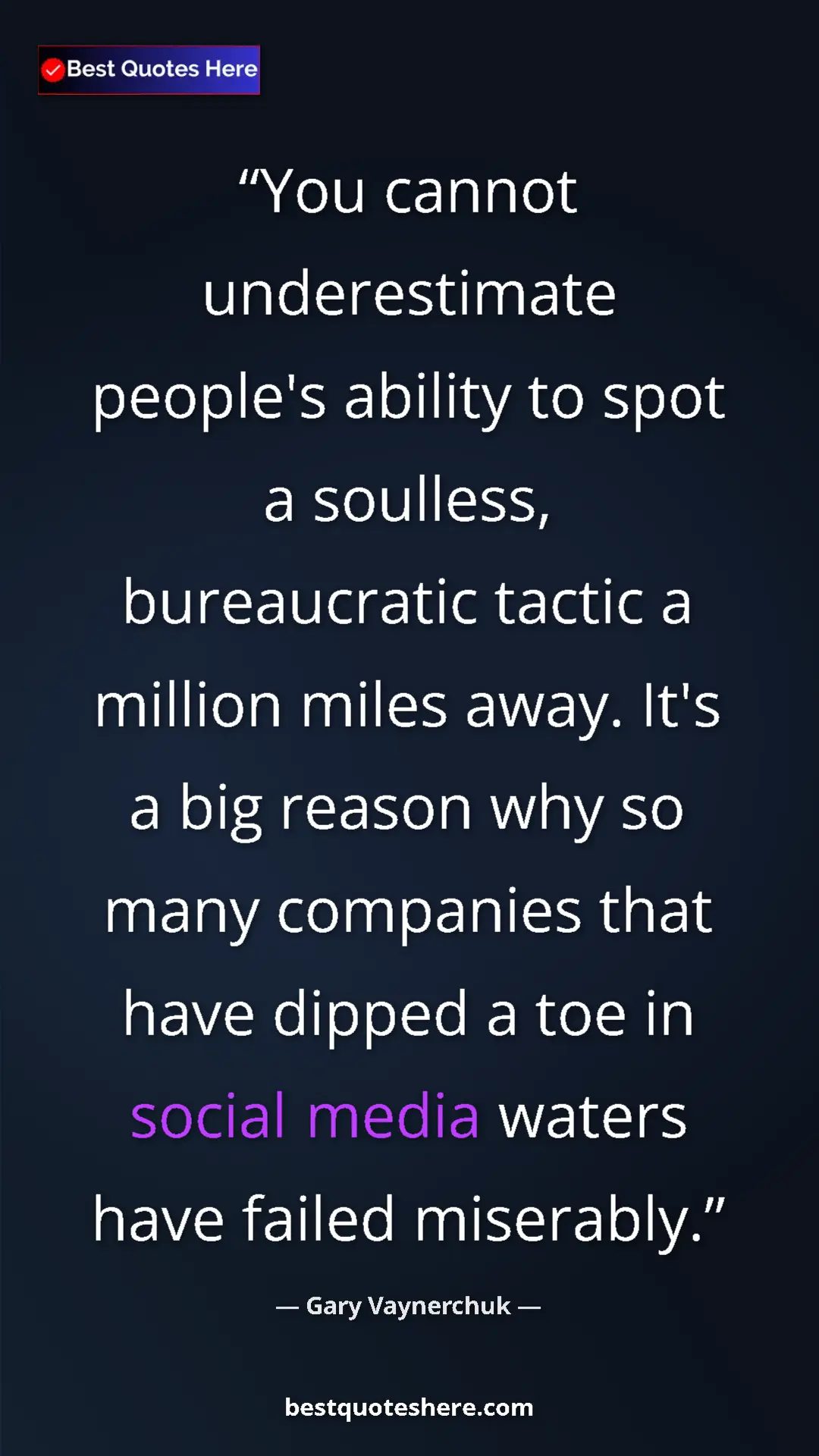 Gary Vaynerchuk Quote Card: "You cannot underestimate people's ability to spot a..." Pinterest quote poster by Gary Vaynerchuk: "You cannot underestimate people's ability to spot a..."