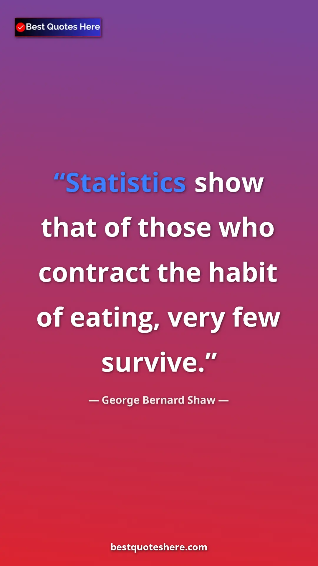 George Bernard Shaw Quote Card: "Statistics show that of those who contract the habit of..." Pinterest quote poster by George Bernard Shaw: "Statistics show that of those who contract the habit of..."