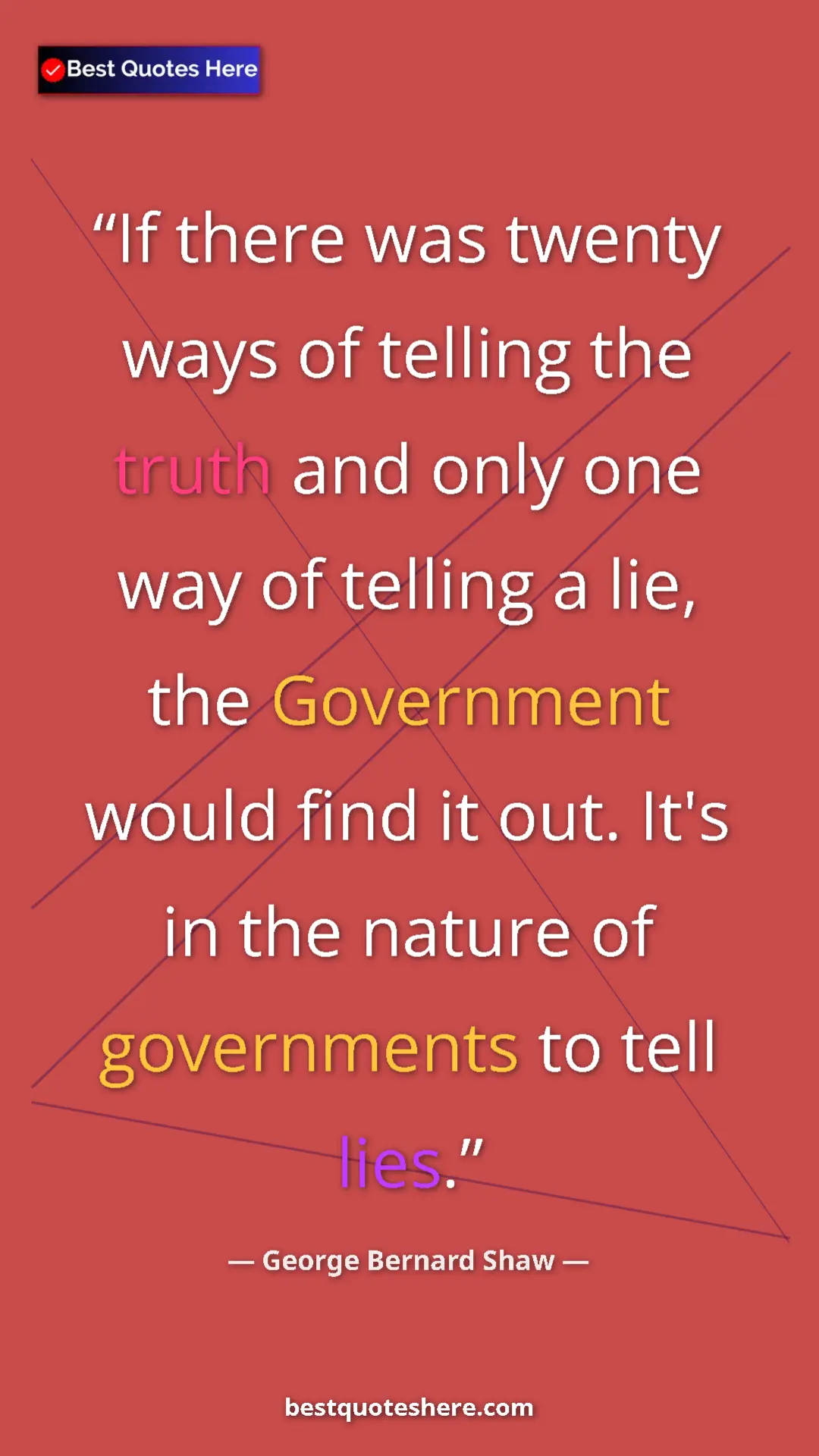 Pinterest quote poster by George Bernard Shaw: "If there was twenty ways of telling the truth and only one..."