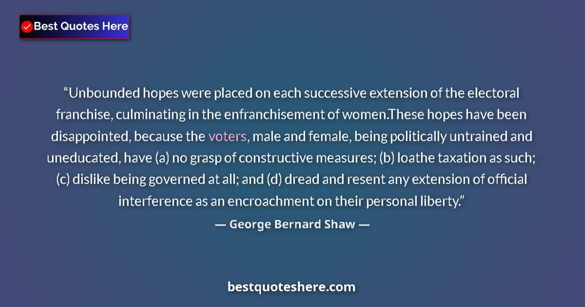 Quote by George Bernard Shaw: Unbounded hopes were placed on each successive extension of the electoral franchise, culminating in ...