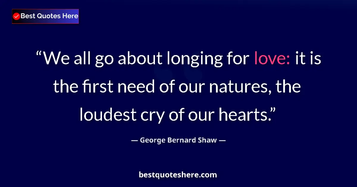 Quote by George Bernard Shaw: We all go about longing for love: it is the first need of our natures, the loudest cry of our hearts...