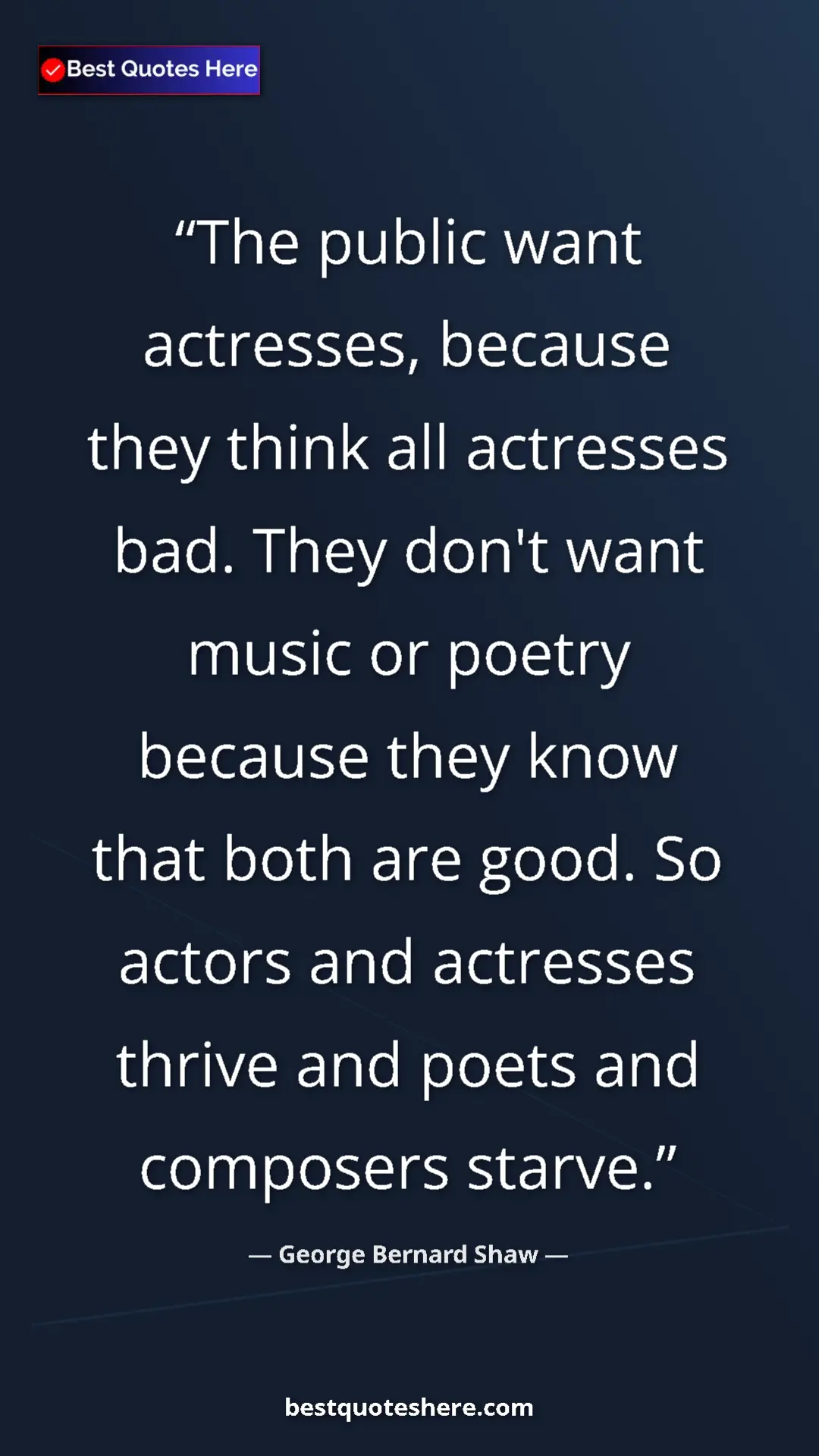 George Bernard Shaw Quote Card: "The public want actresses, because they think all actresses..." Pinterest quote poster by George Bernard Shaw: "The public want actresses, because they think all actresses..."
