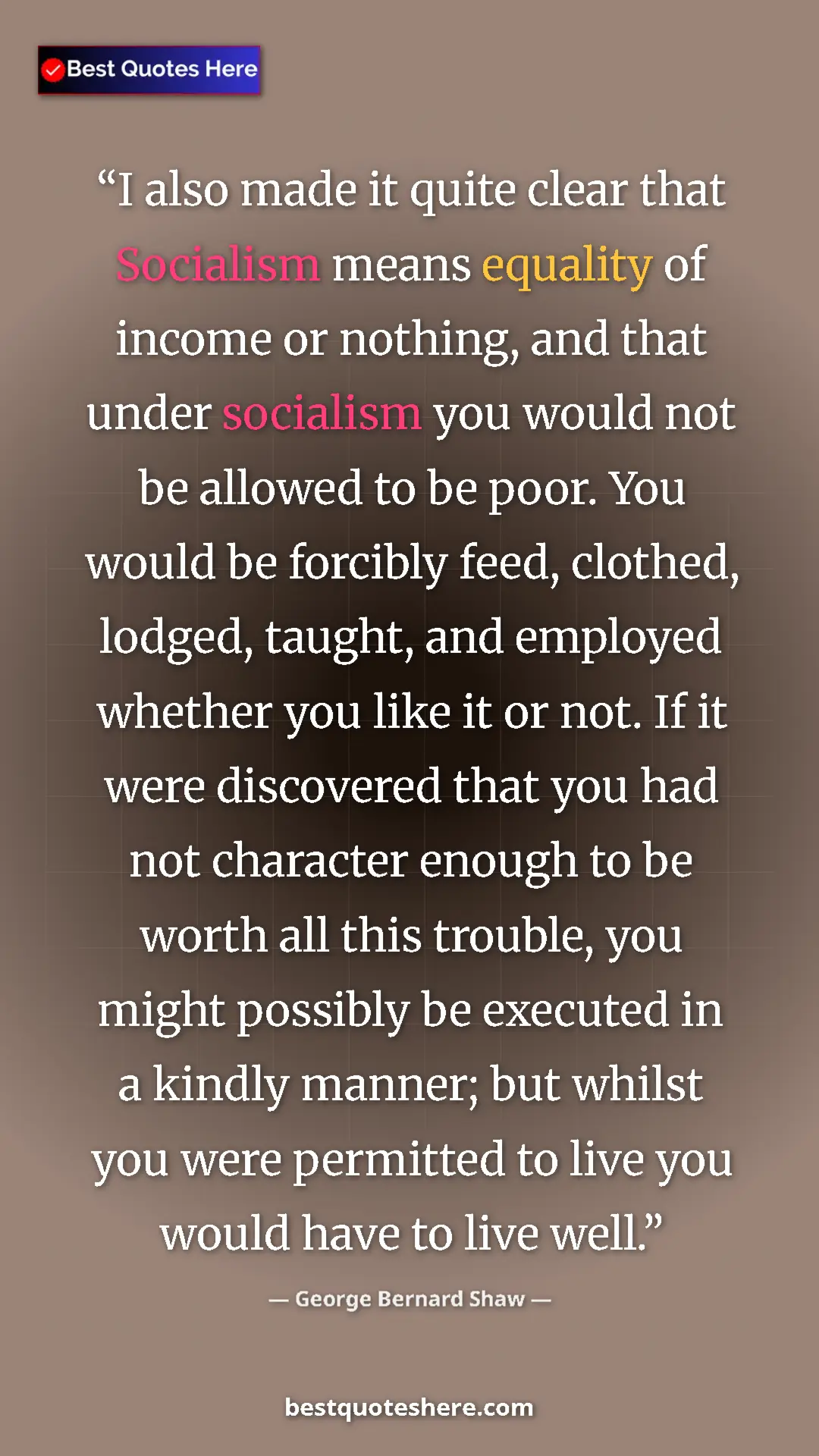 Pinterest quote poster by George Bernard Shaw: "I also made it quite clear that Socialism means equality of..."