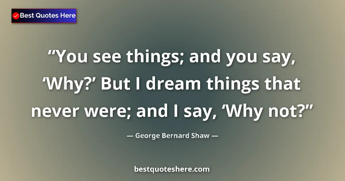 Quote by George Bernard Shaw: You see things; and you say, ‘Why?’ But I dream things that never were; and I say, ‘Why not?...