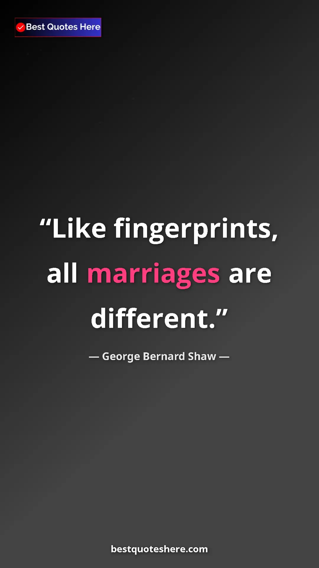 George Bernard Shaw Quote Card: "Like fingerprints, all marriages are different." Pinterest quote poster by George Bernard Shaw: "Like fingerprints, all marriages are different."
