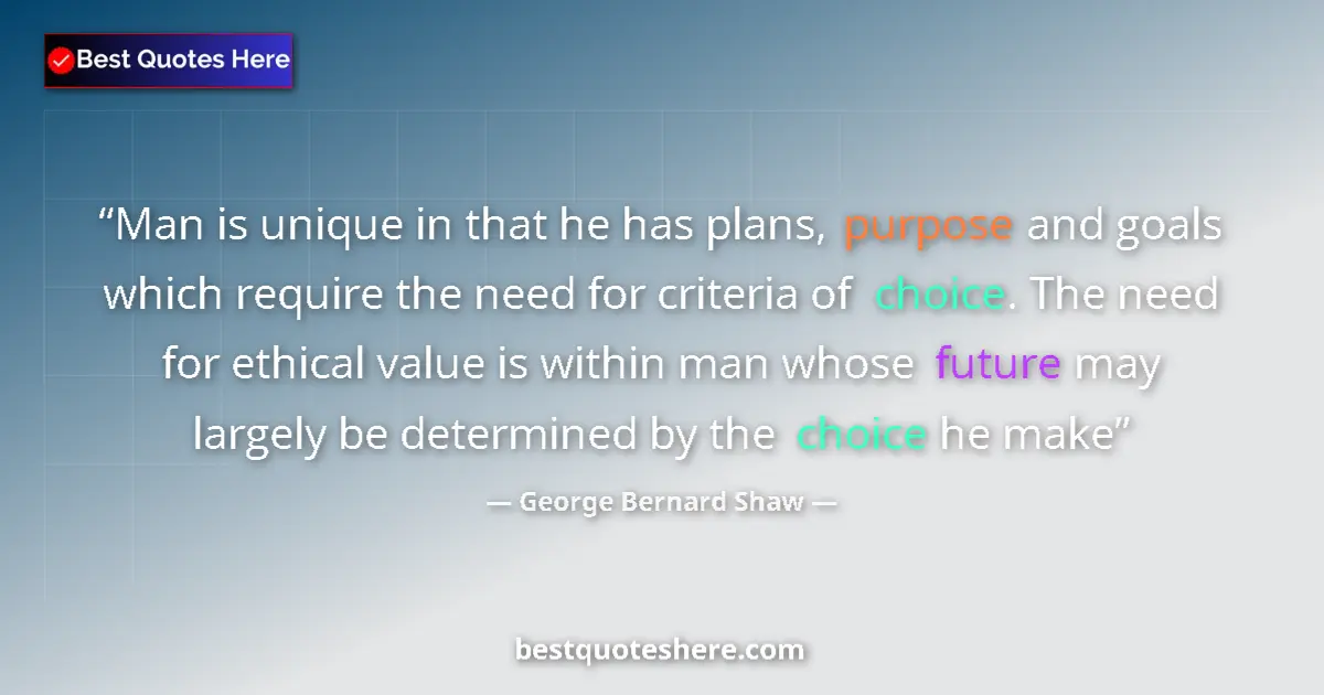Quote by George Bernard Shaw: Man is unique in that he has plans, purpose and goals which require the need for criteria of choice....