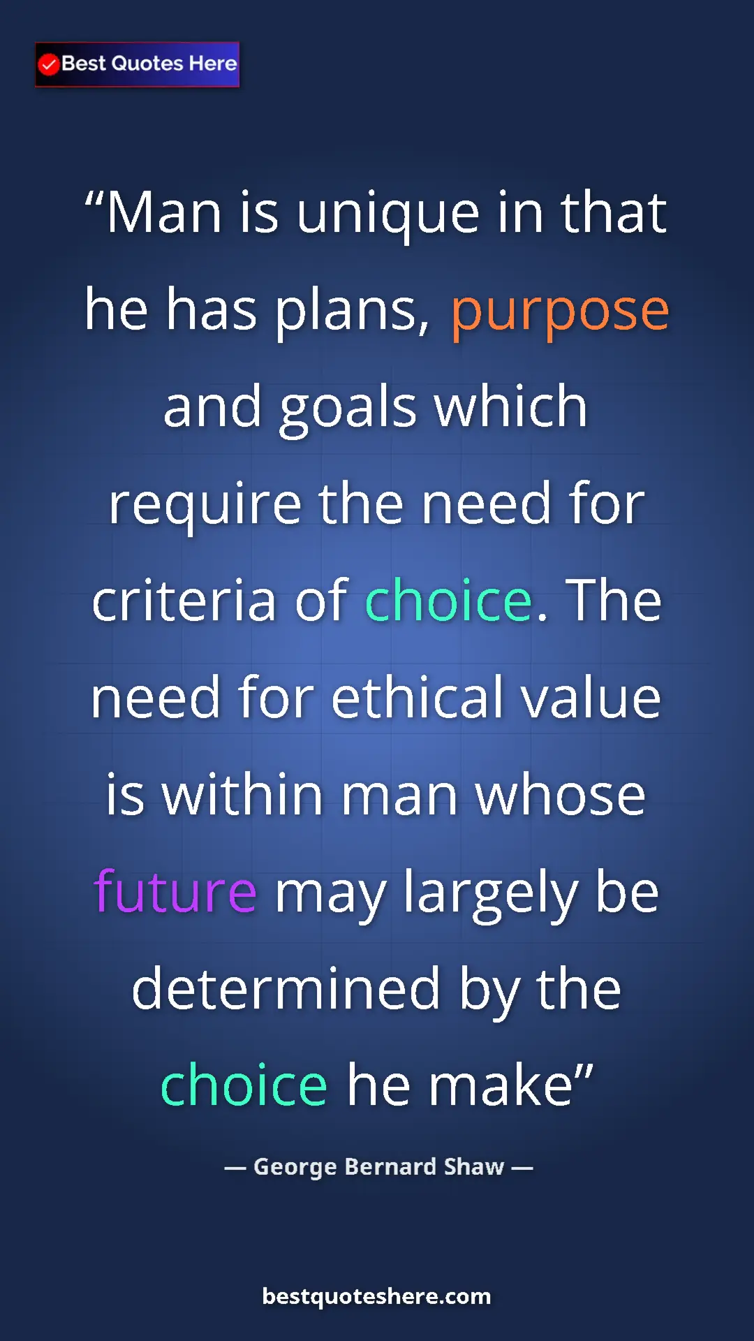 Pinterest quote poster by George Bernard Shaw: "Man is unique in that he has plans, purpose and goals which..."