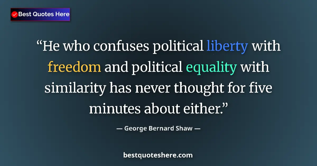 Quote by George Bernard Shaw: He who confuses political liberty with freedom and political equality with similarity has never thou...