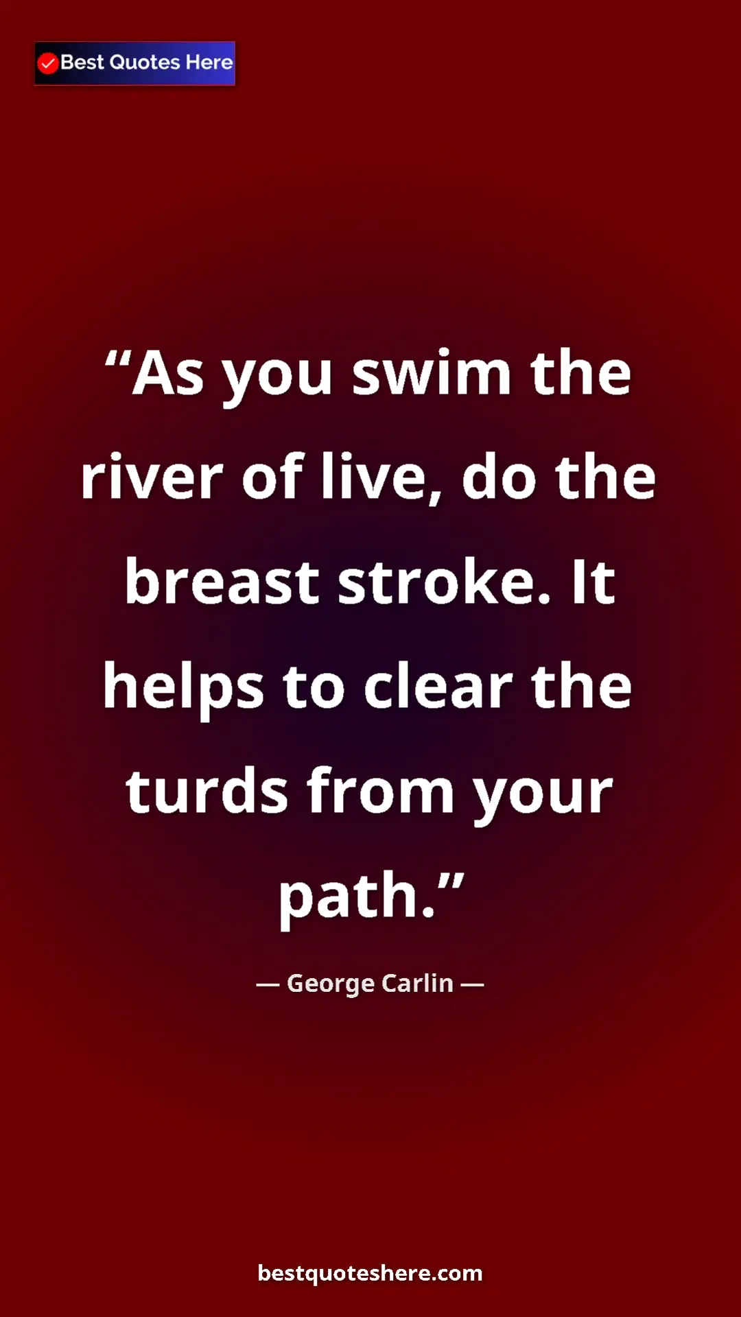 Pinterest quote poster by George Carlin: "As you swim the river of live, do the breast stroke. It..."