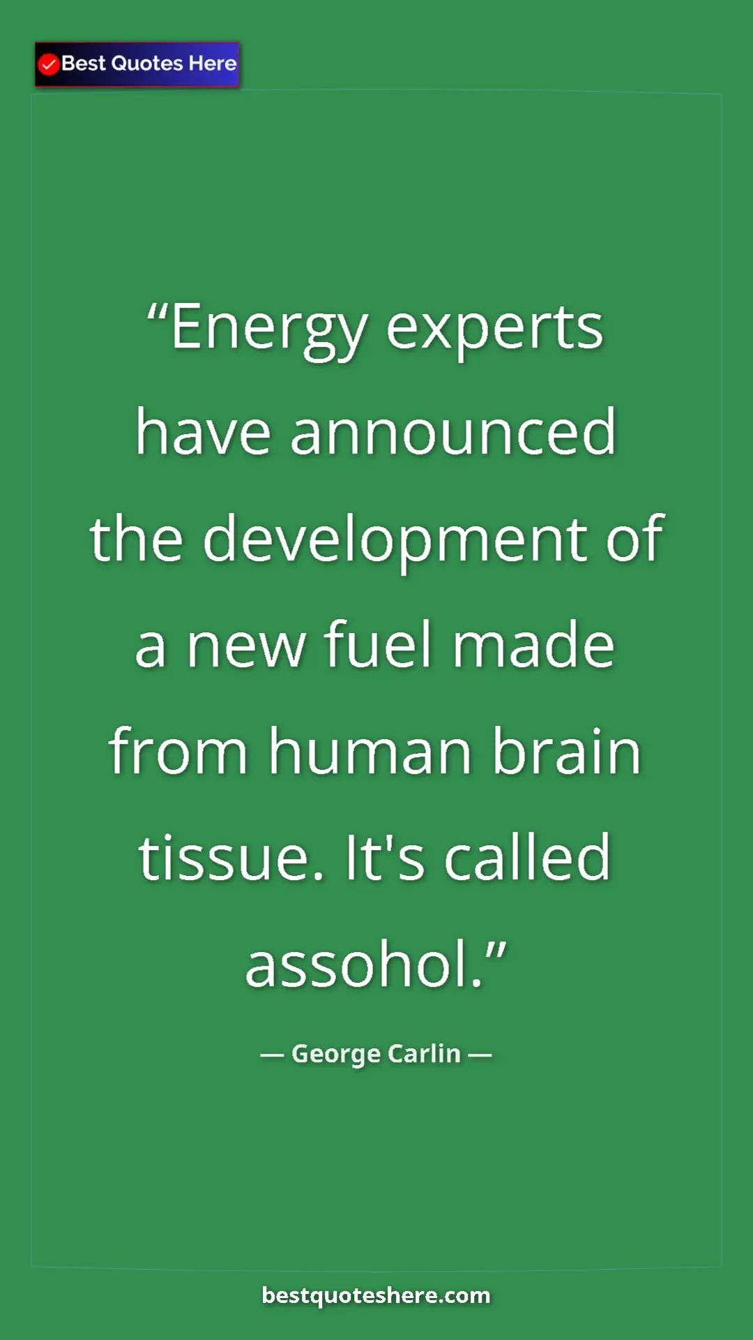 Pinterest quote poster by George Carlin: "Energy experts have announced the development of a new fuel..."