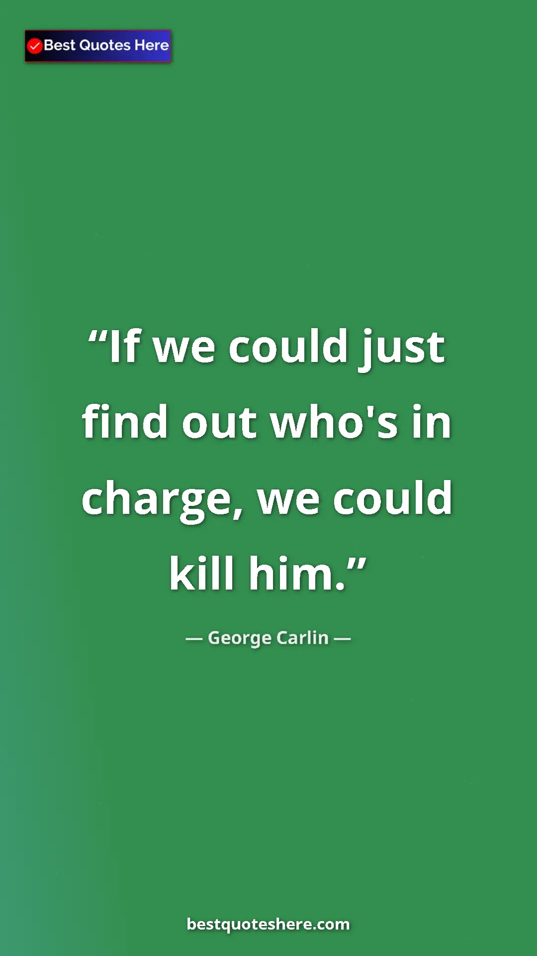 Pinterest quote poster by George Carlin: "If we could just find out who's in charge, we could kill..."