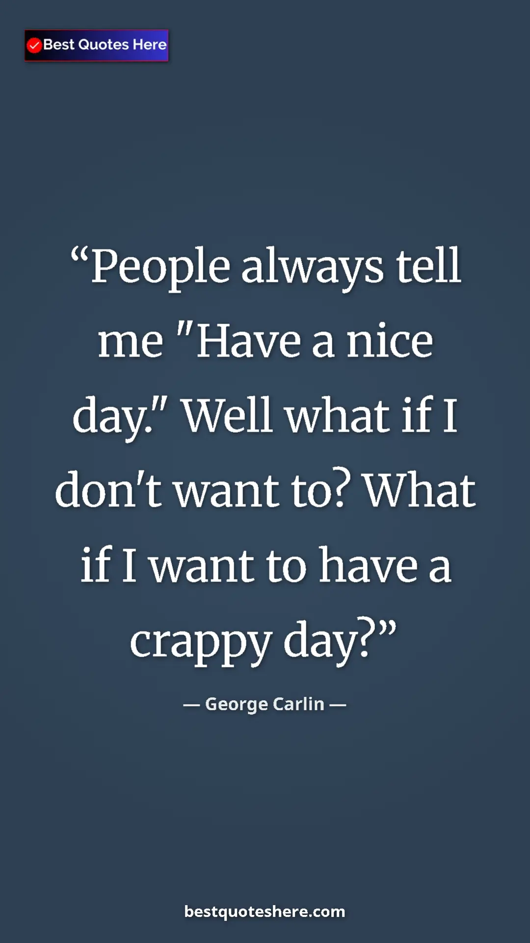 Pinterest quote poster by George Carlin: "People always tell me "Have a nice day." Well what if I..."