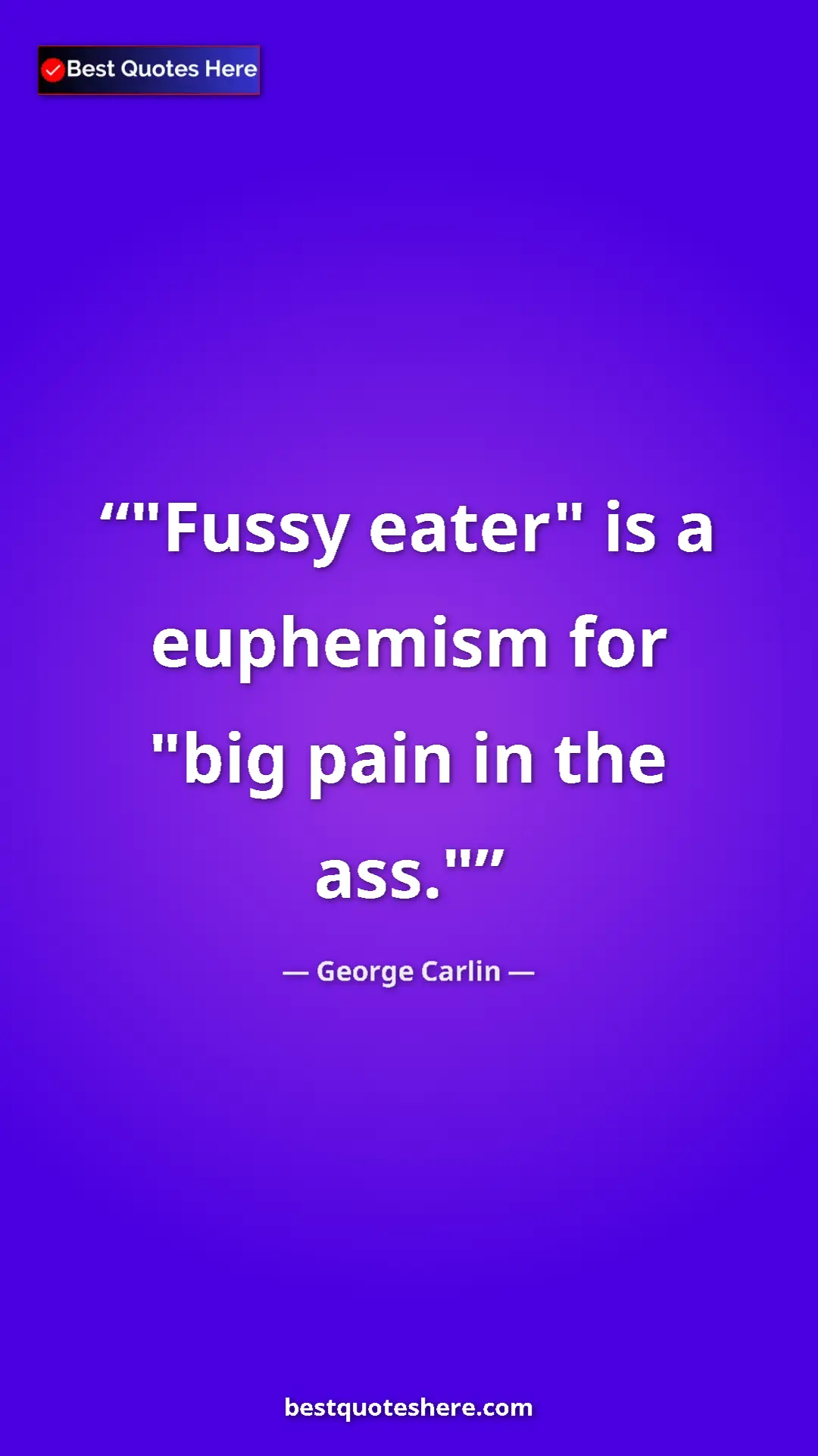 Pinterest quote poster by George Carlin: ""Fussy eater" is a euphemism for "big pain in the ass.""