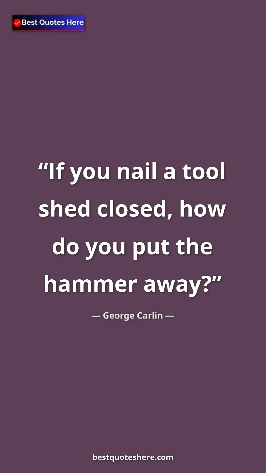 Pinterest quote poster by George Carlin: "If you nail a tool shed closed, how do you put the hammer..."