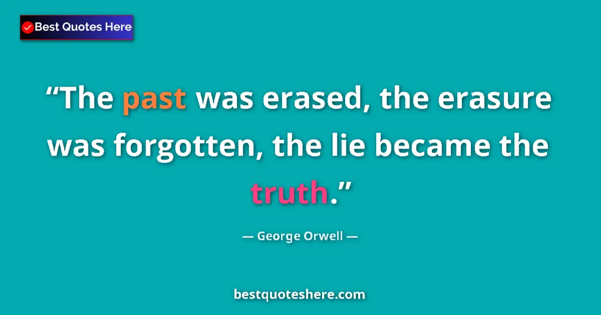 Quote by George Orwell: The past was erased, the erasure was forgotten, the lie became the truth....