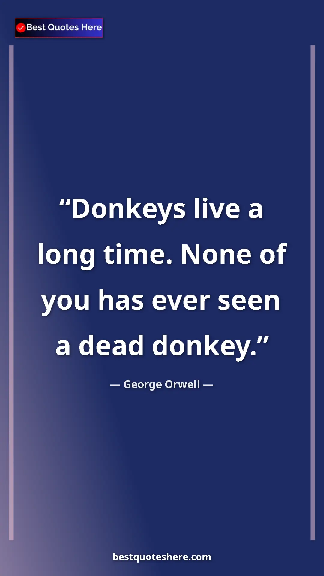 Pinterest quote poster by George Orwell: "Donkeys live a long time. None of you has ever seen a dead..."