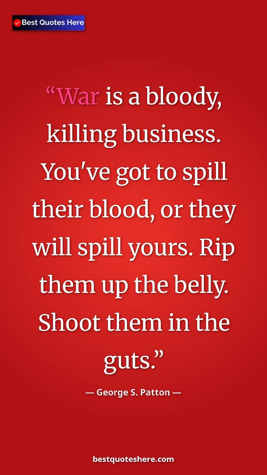 Pinterest quote poster by George S. Patton: "War is a bloody, killing business. You've got to spill..."