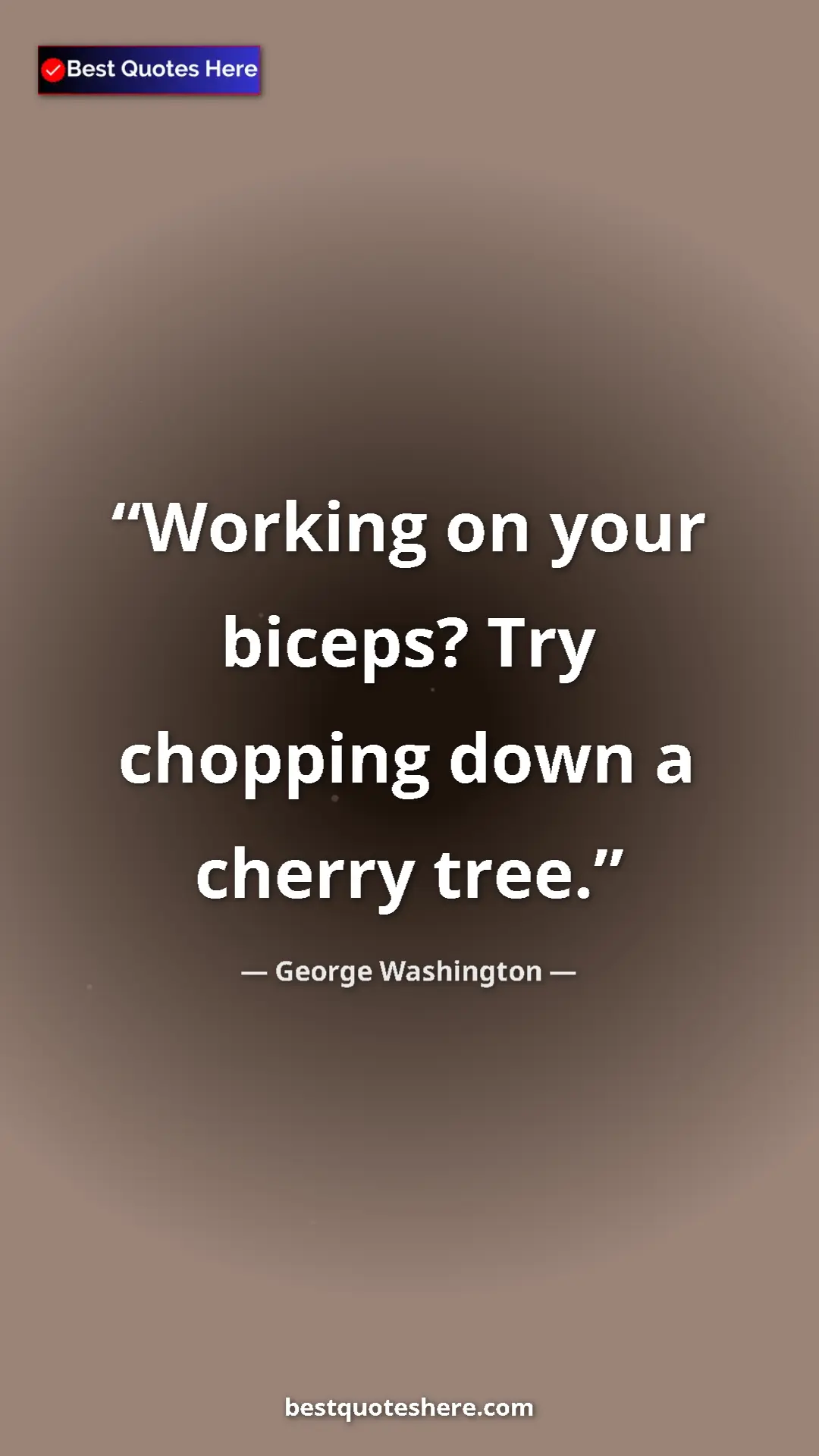Pinterest quote poster by George Washington: "Working on your biceps? Try chopping down a cherry tree."