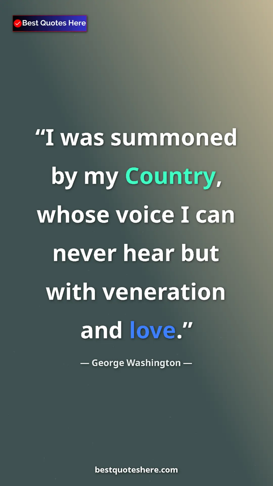 Pinterest quote poster by George Washington: "I was summoned by my Country, whose voice I can never hear..."