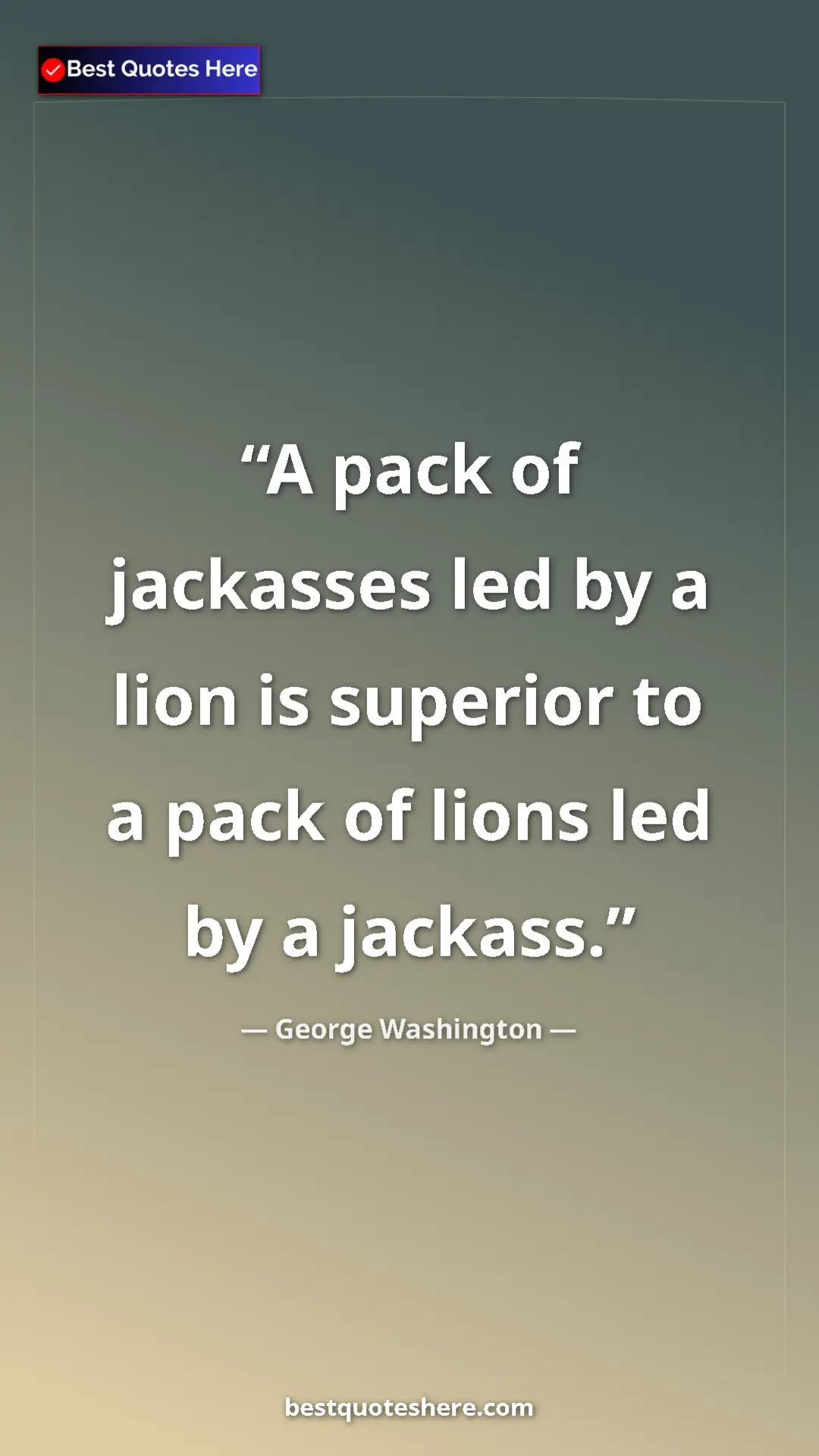 Pinterest quote poster by George Washington: "A pack of jackasses led by a lion is superior to a pack of..."