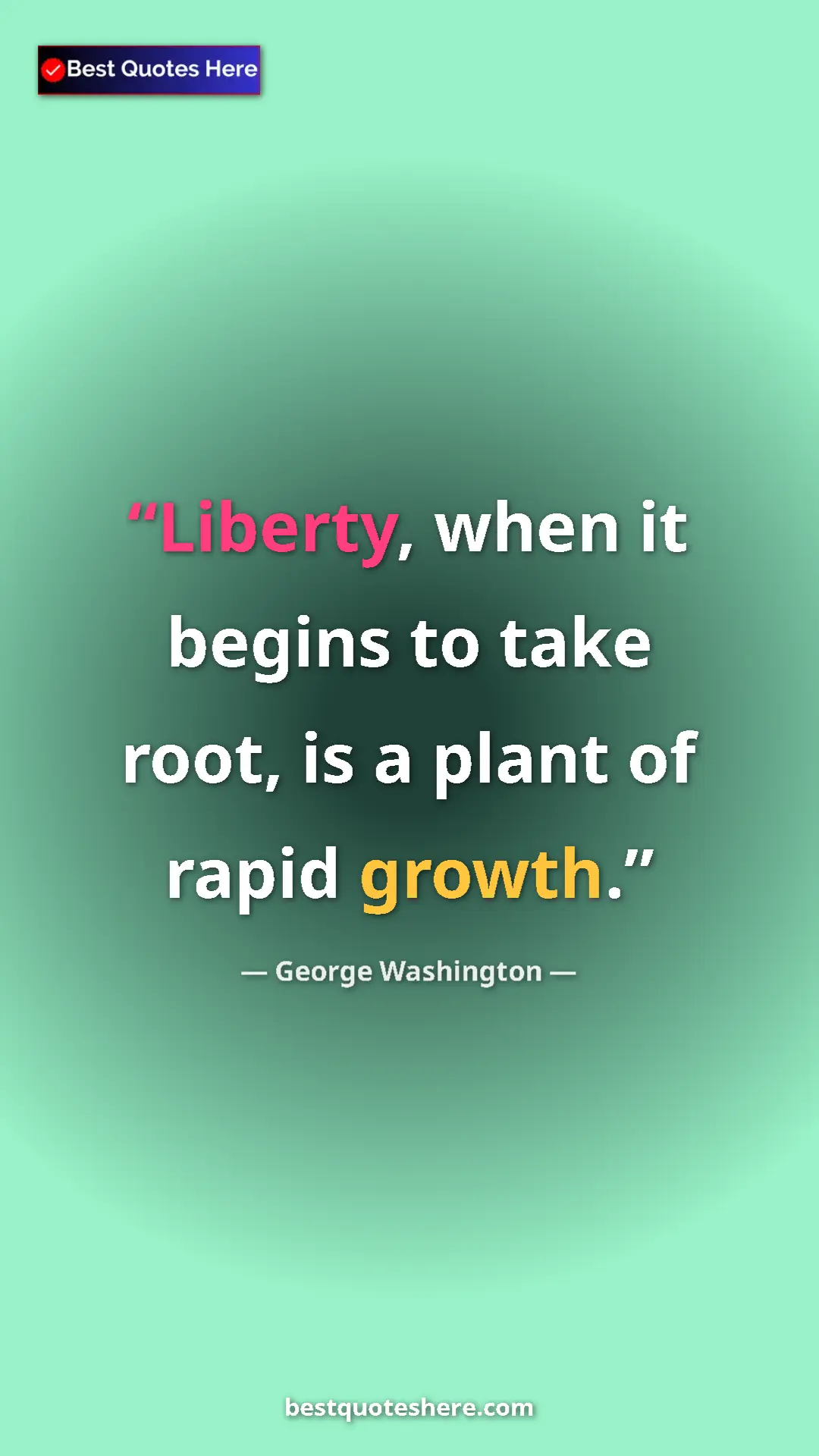 Pinterest quote poster by George Washington: "Liberty, when it begins to take root, is a plant of rapid..."
