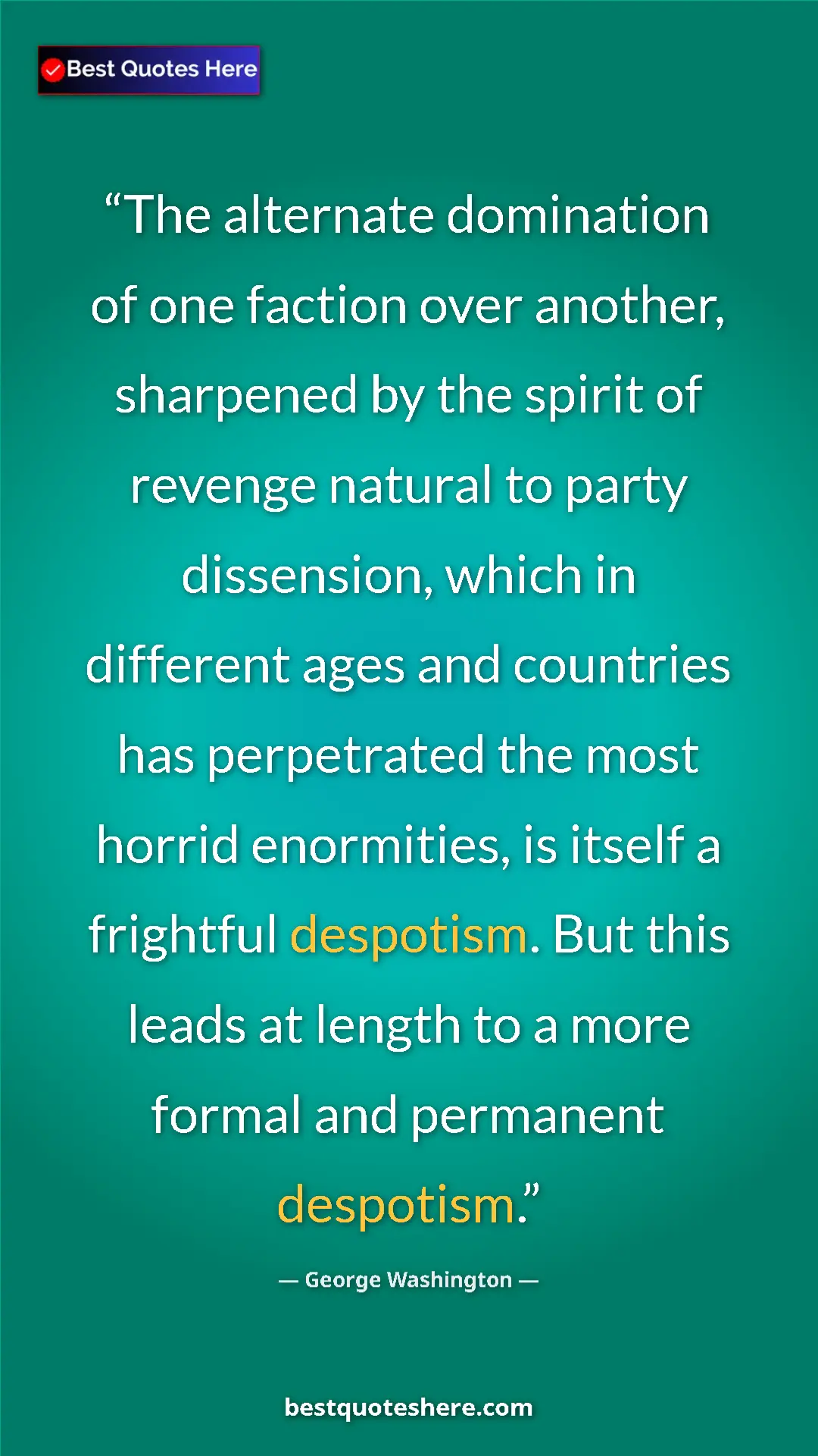 George Washington Quote Card: "The alternate domination of one faction over another, sharpe" Pinterest quote poster by George Washington: "The alternate domination of one faction over another, sharpe"