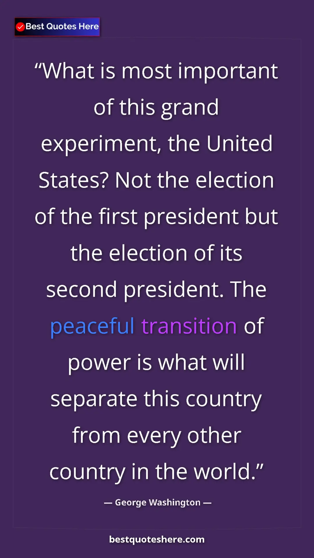 George Washington Quote Card: "What is most important of this grand experiment, the United..." Pinterest quote poster by George Washington: "What is most important of this grand experiment, the United..."