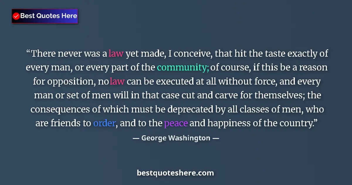 Image for the quote by George Washington: There never was a law yet made, I conceive, that hit the taste exactly of every man, or every part o...